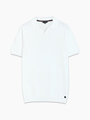 Short Sleeve Open Collar White Knit Polo Shirt