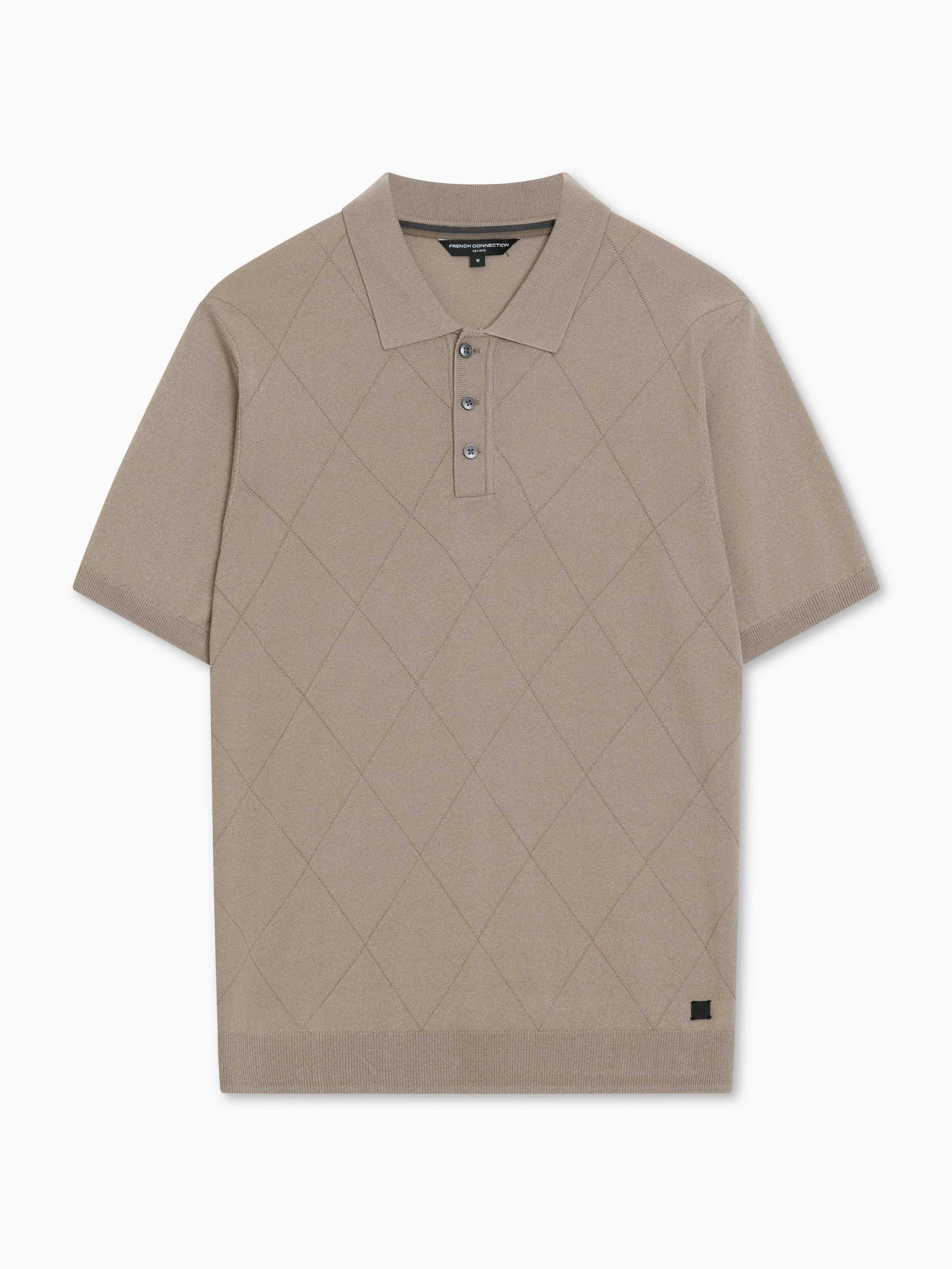 Short Sleeve Light Brown Tonal Argyle Knit Polo Shirt