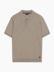 Short Sleeve Light Brown Tonal Argyle Knit Polo Shirt