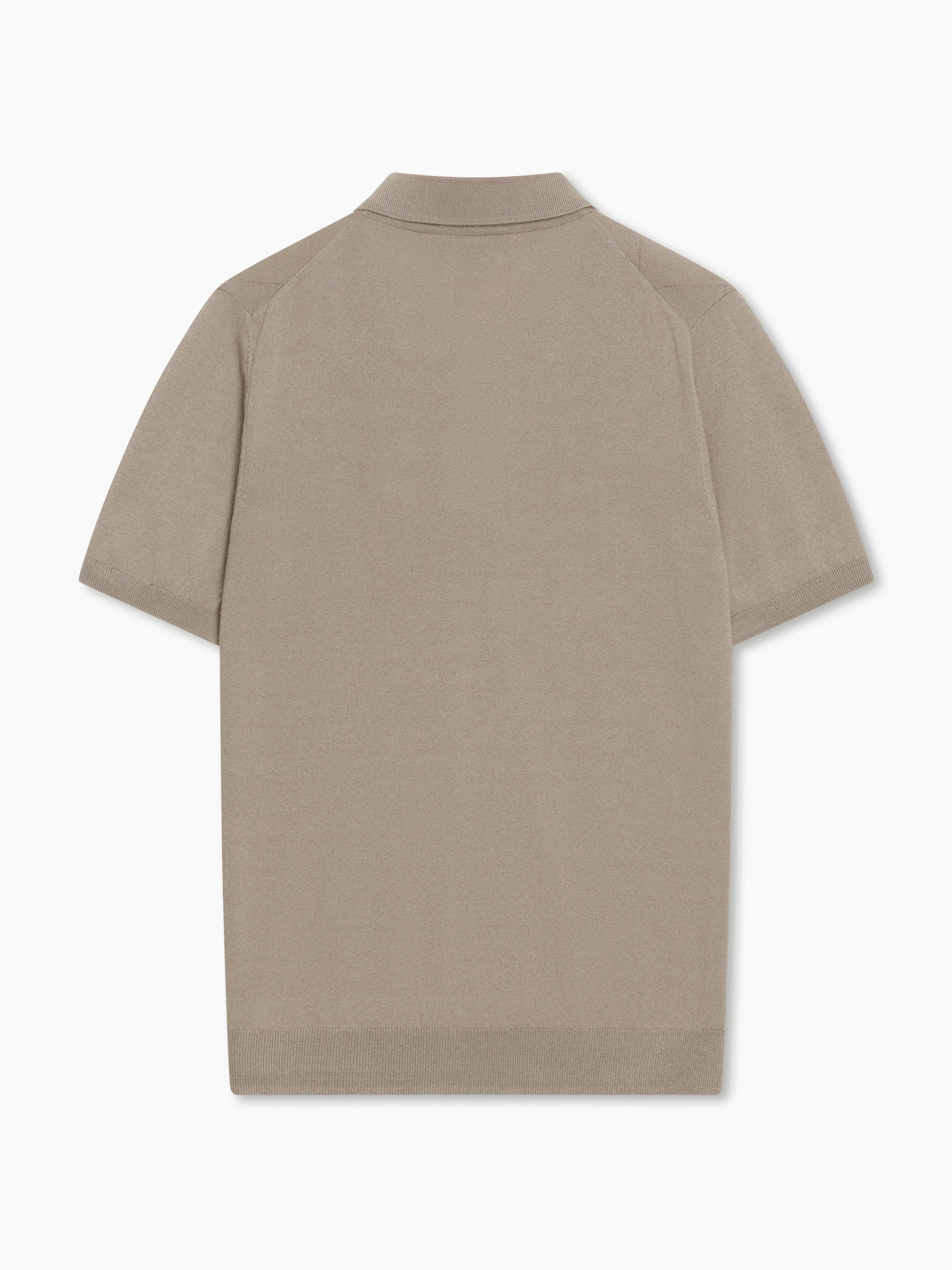 Short Sleeve Light Brown Tonal Argyle Knit Polo Shirt