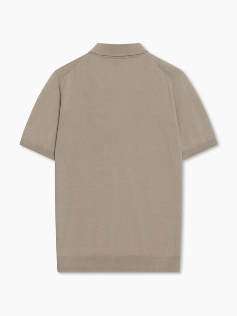 Short Sleeve Light Brown Tonal Argyle Knit Polo Shirt