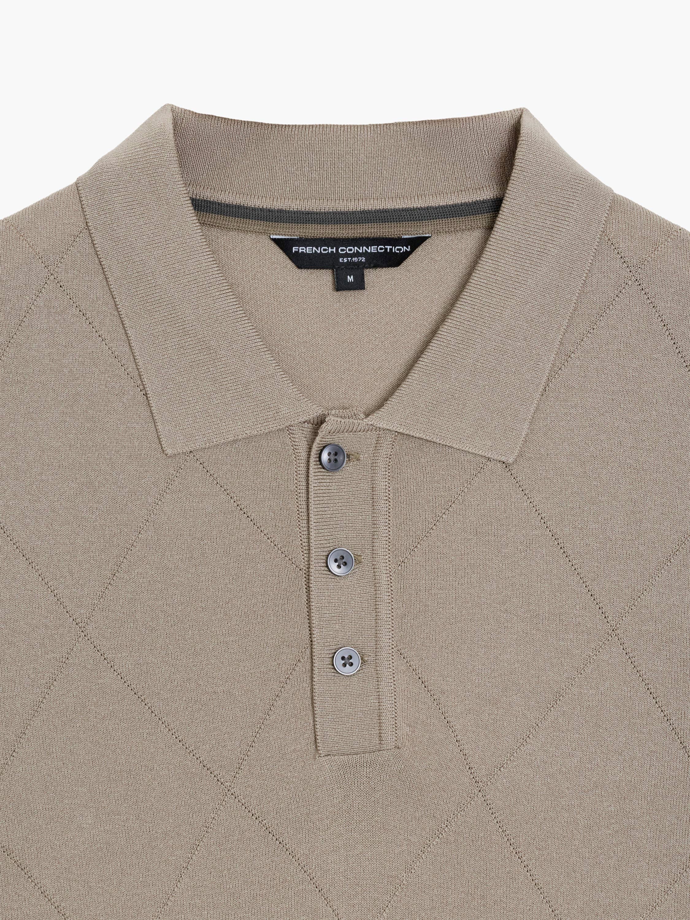 Short Sleeve Light Brown Tonal Argyle Knit Polo Shirt