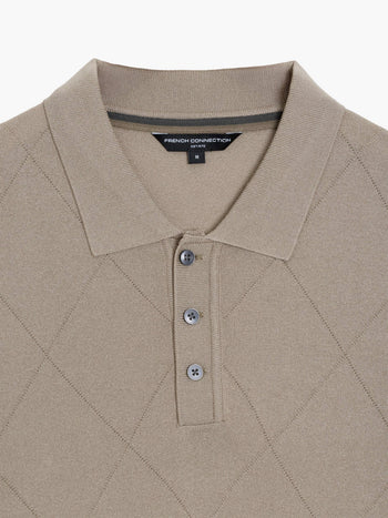 Short Sleeve Light Brown Tonal Argyle Knit Polo Shirt