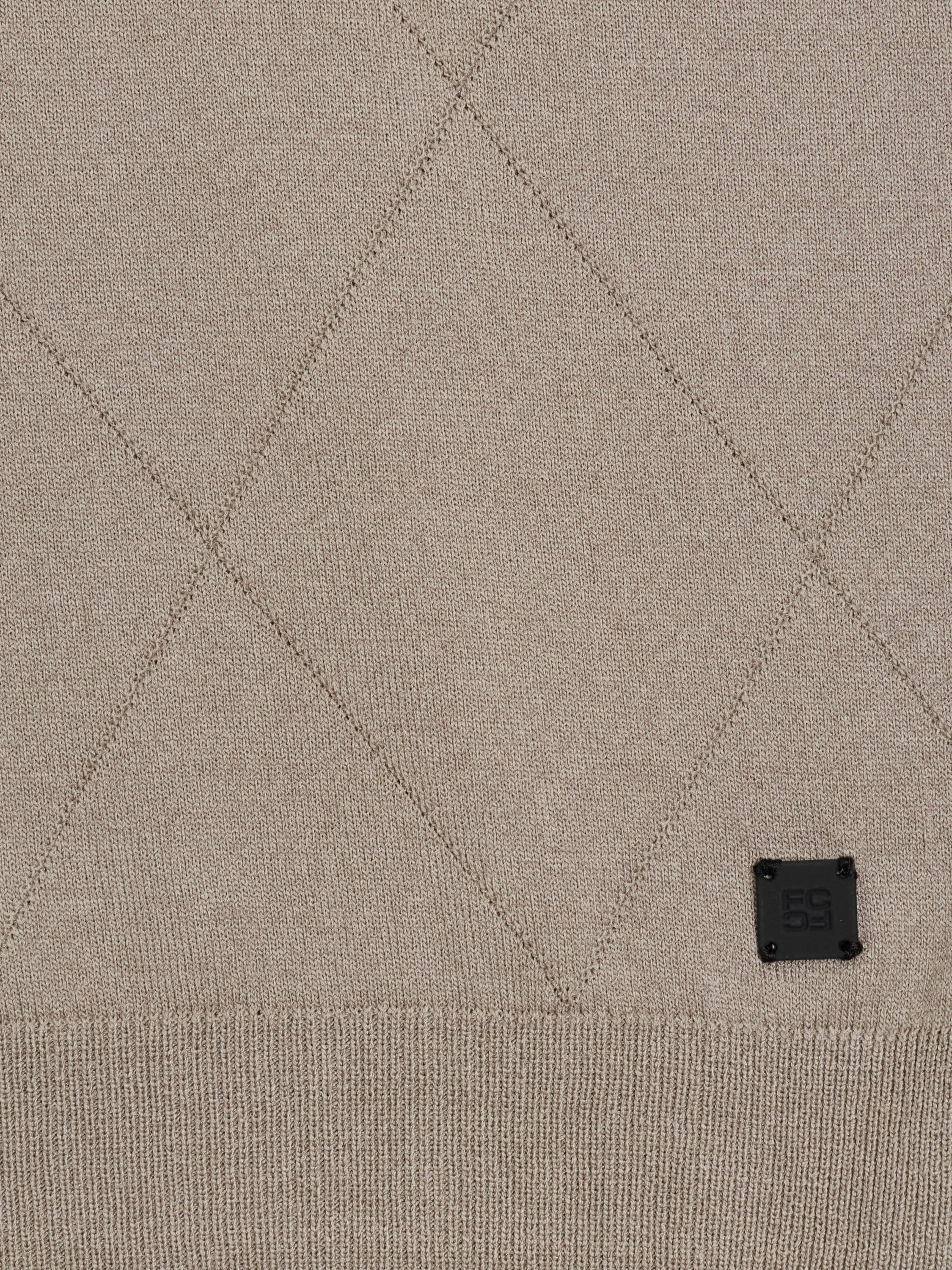 Short Sleeve Light Brown Tonal Argyle Knit Polo Shirt