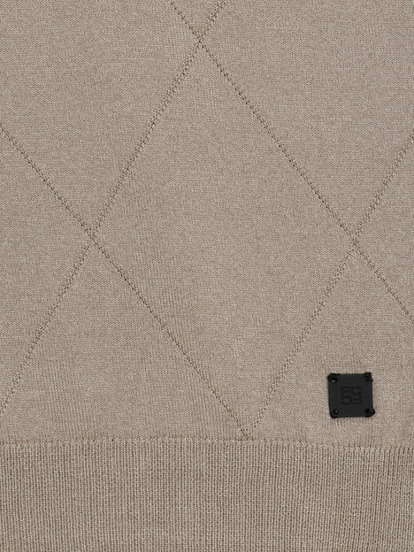 Short Sleeve Light Brown Tonal Argyle Knit Polo Shirt
