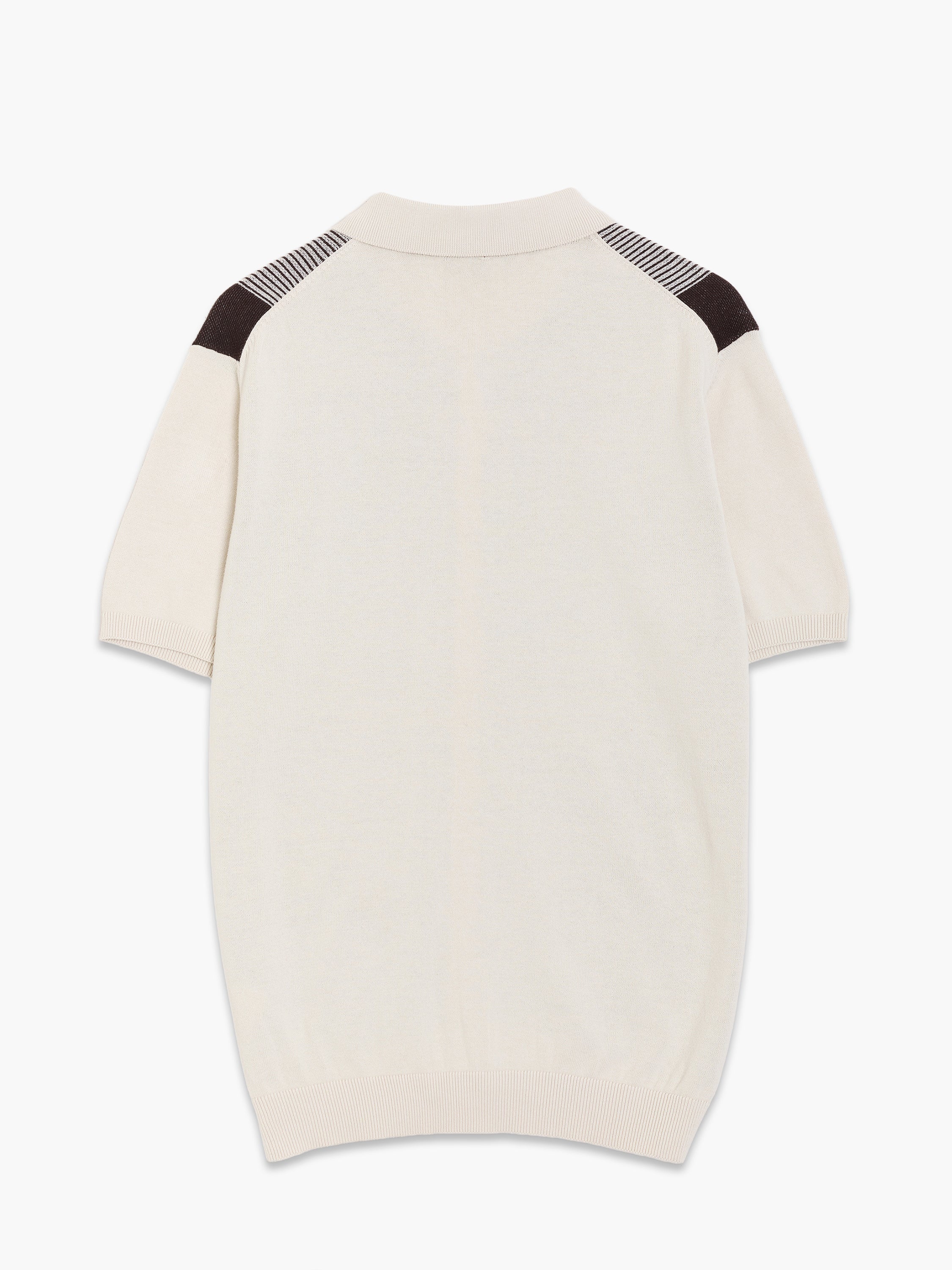 Short Sleeve Button-Down Striped Knit Polo Shirt