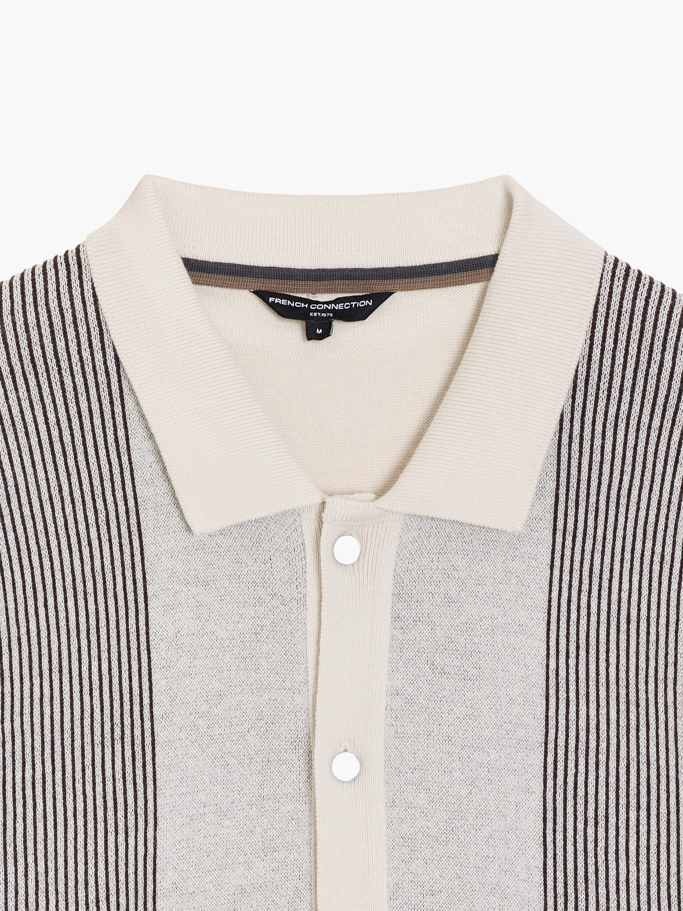 Short Sleeve Button-Down Striped Knit Polo Shirt
