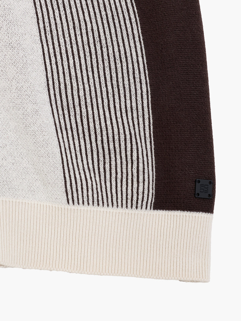 Short Sleeve Button-Down Striped Knit Polo Shirt