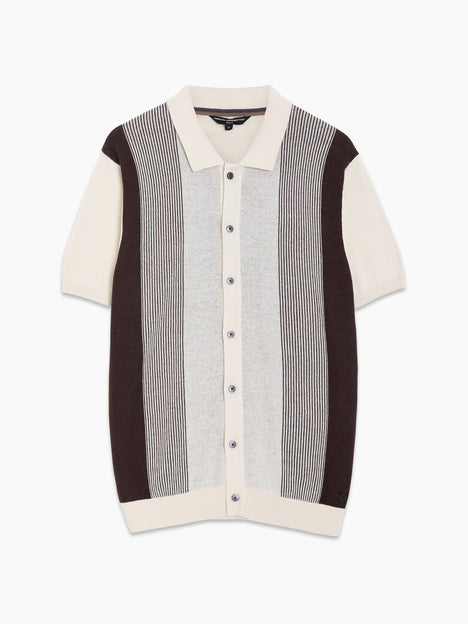 Short Sleeve Retro Stripe Knit Polo Shirt