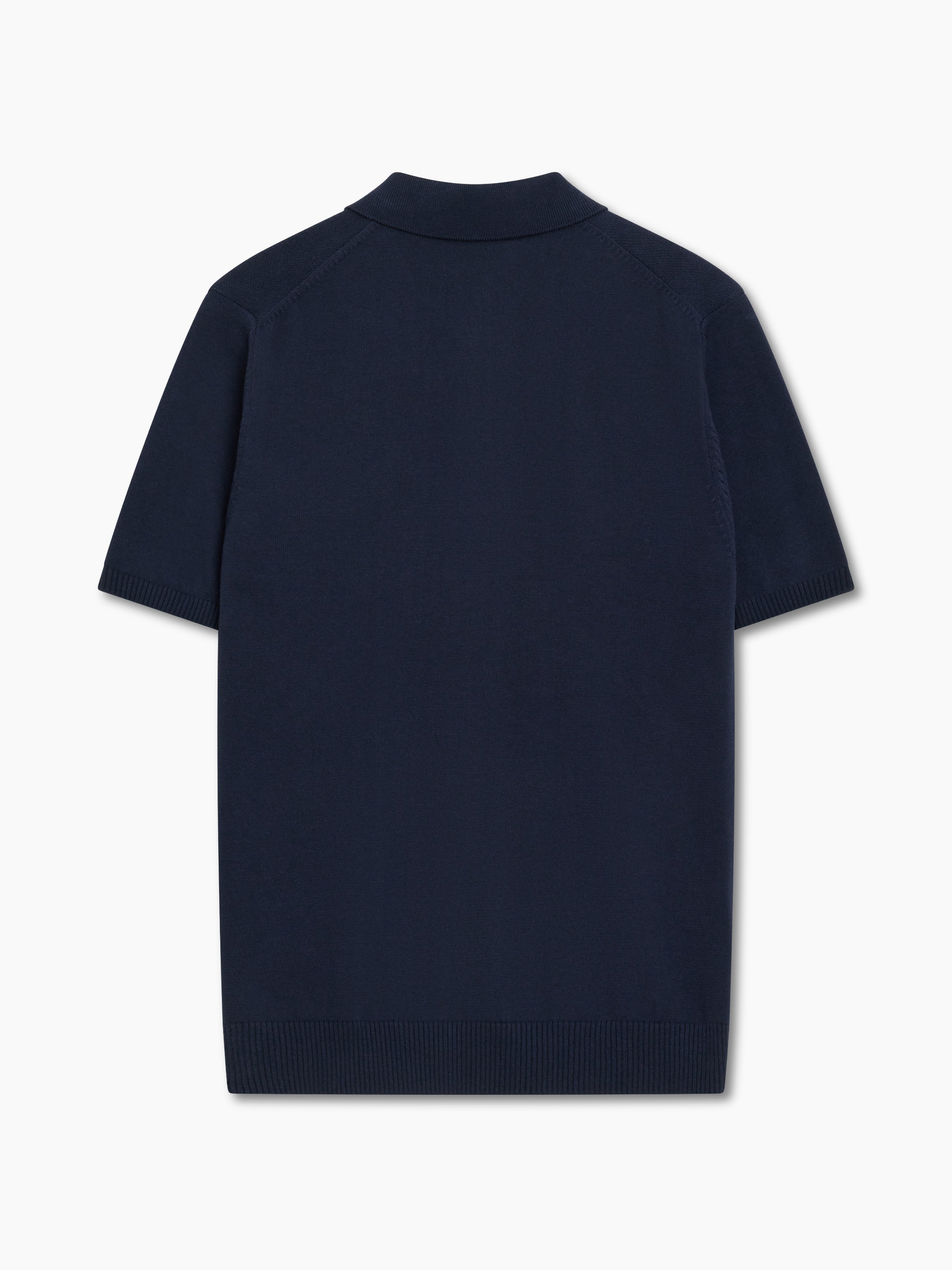 Short Sleeve Argyle Knit Navy Polo Shirt