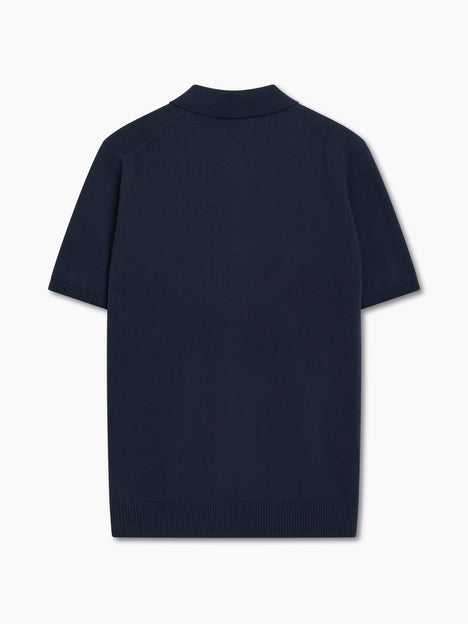 Short Sleeve Argyle Knit Navy Polo Shirt