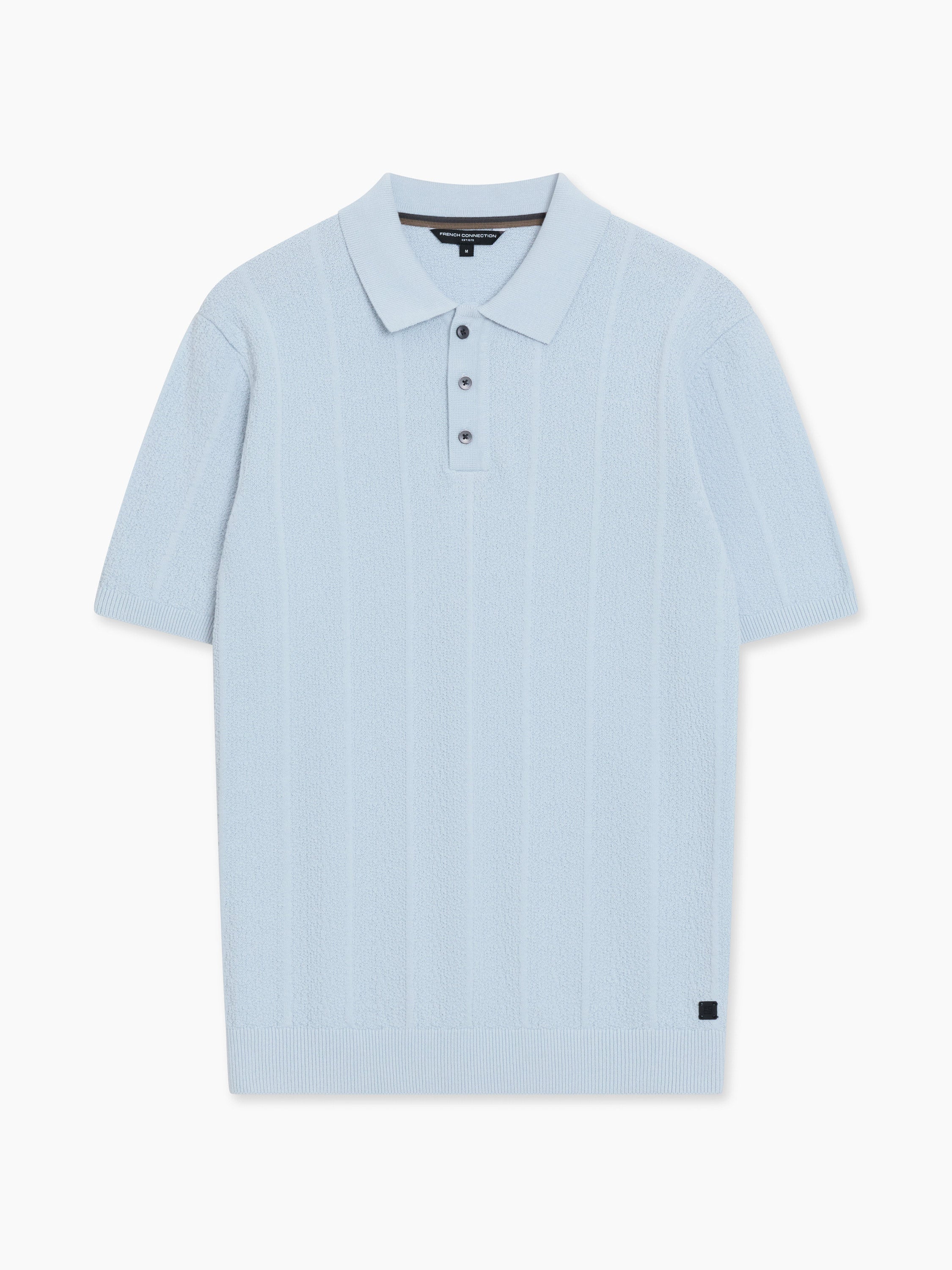 Short Sleeve Light Blue Textured Knit Polo Shirt