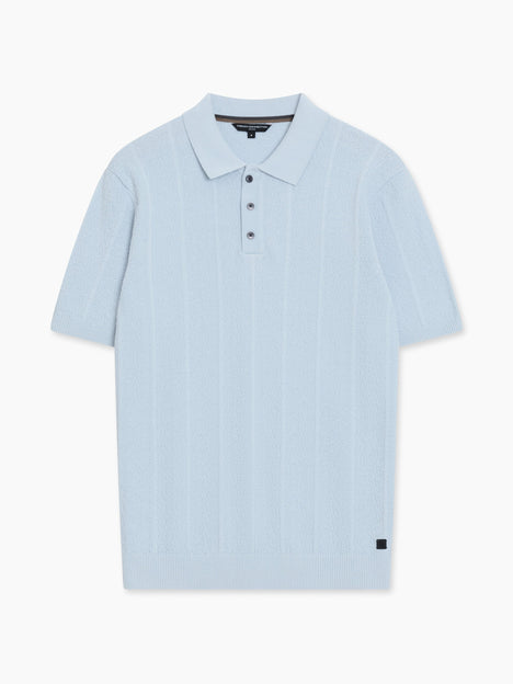 Short Sleeve Light Blue Textured Knit Polo Shirt