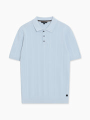 Short Sleeve Light Blue Textured Knit Polo Shirt