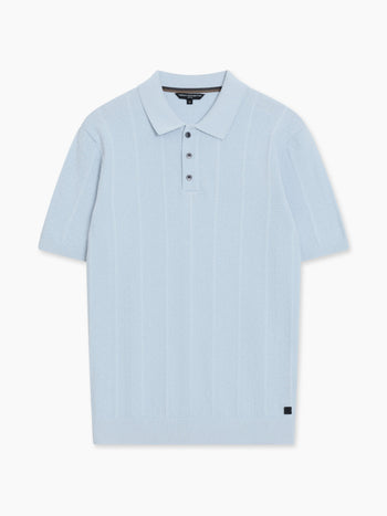 Short Sleeve Light Blue Textured Knit Polo Shirt