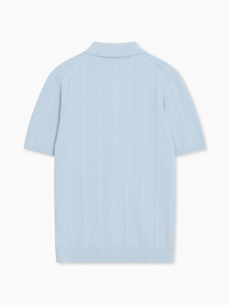 Short Sleeve Light Blue Textured Knit Polo Shirt