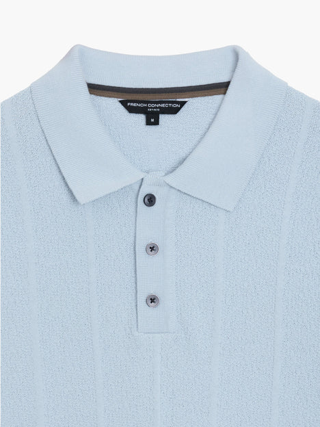 Short Sleeve Light Blue Textured Knit Polo Shirt