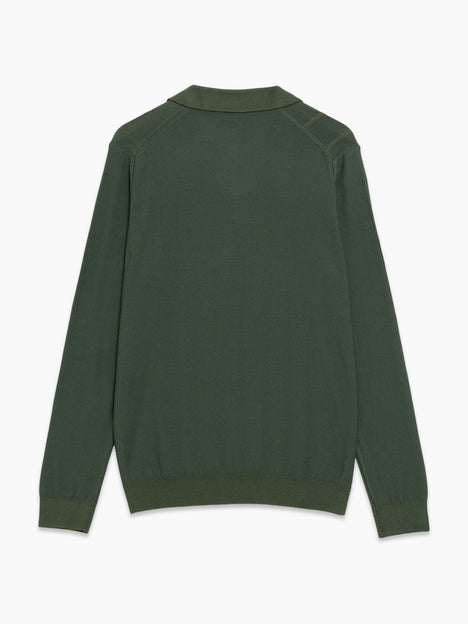 Open Collar Vertical Stitch Green Knit Top