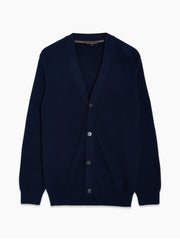 Navy Button Through Ribbed Knit Cardigan