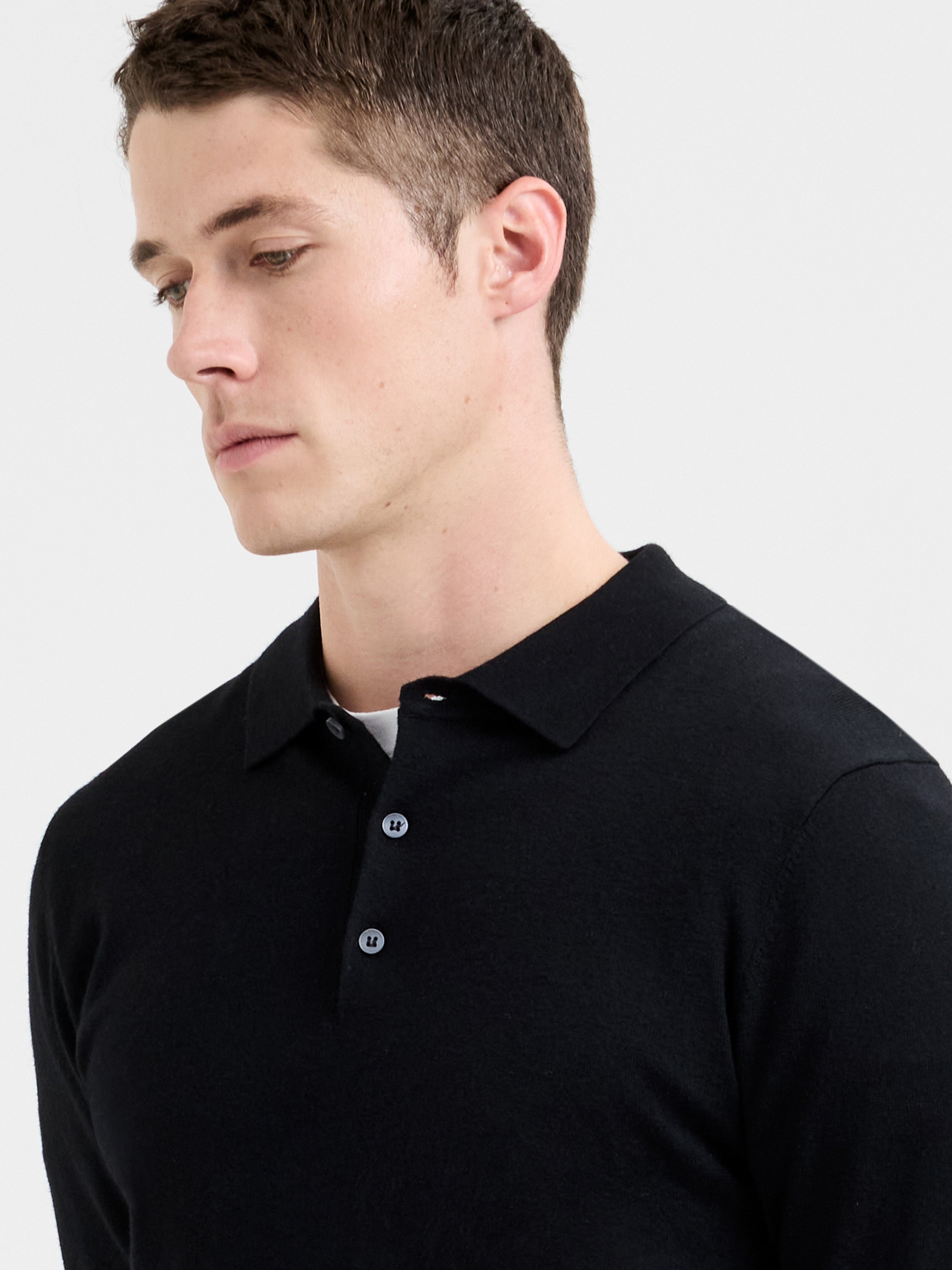3 Button Long Sleeve Knit Polo Shirt | French Connection EU