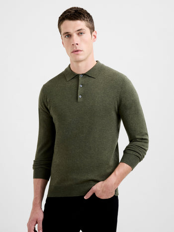 3 Button Long Sleeve Knit Polo Shirt