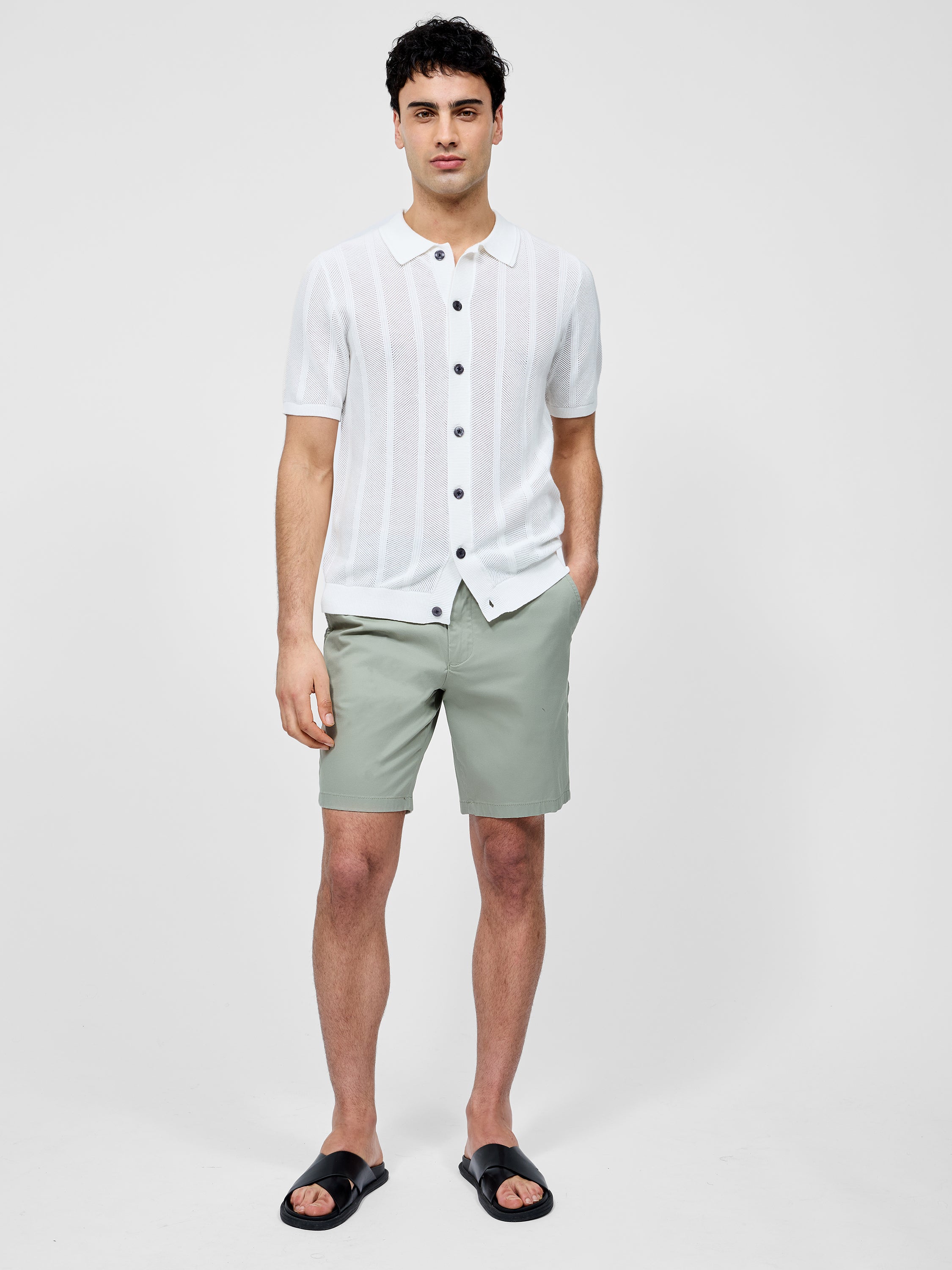Button Down Bias Textured Short Sleeve Shirt