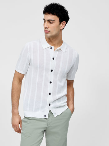 Button Down Bias Textured Short Sleeve Shirt