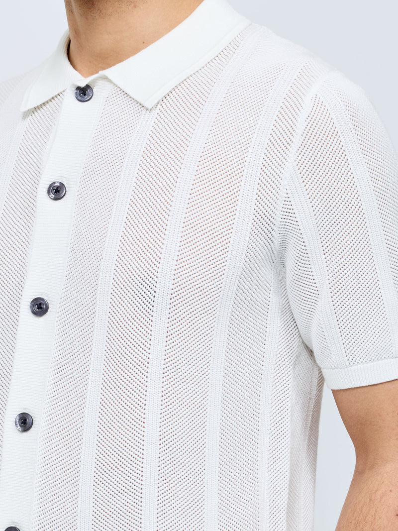 Button Down Bias Textured Short Sleeve Shirt