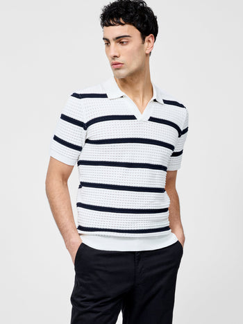 Striped Textured Trophy Neck Shirt