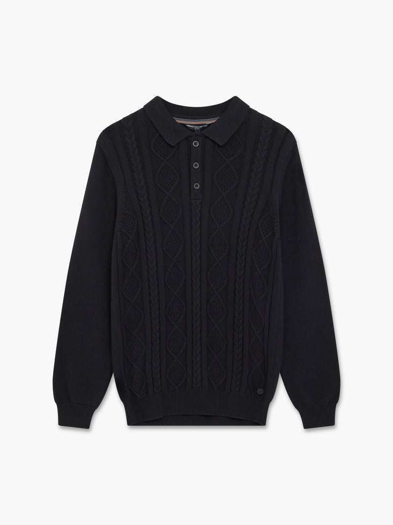 Long Sleeve Cable Knit Polo Jumper
