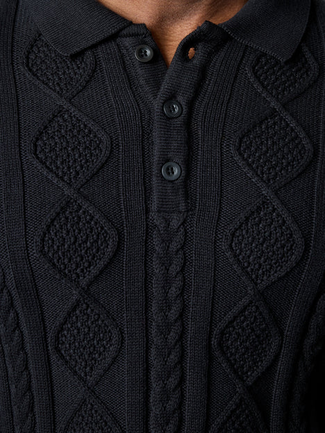 Long Sleeve Cable Knit Polo Jumper