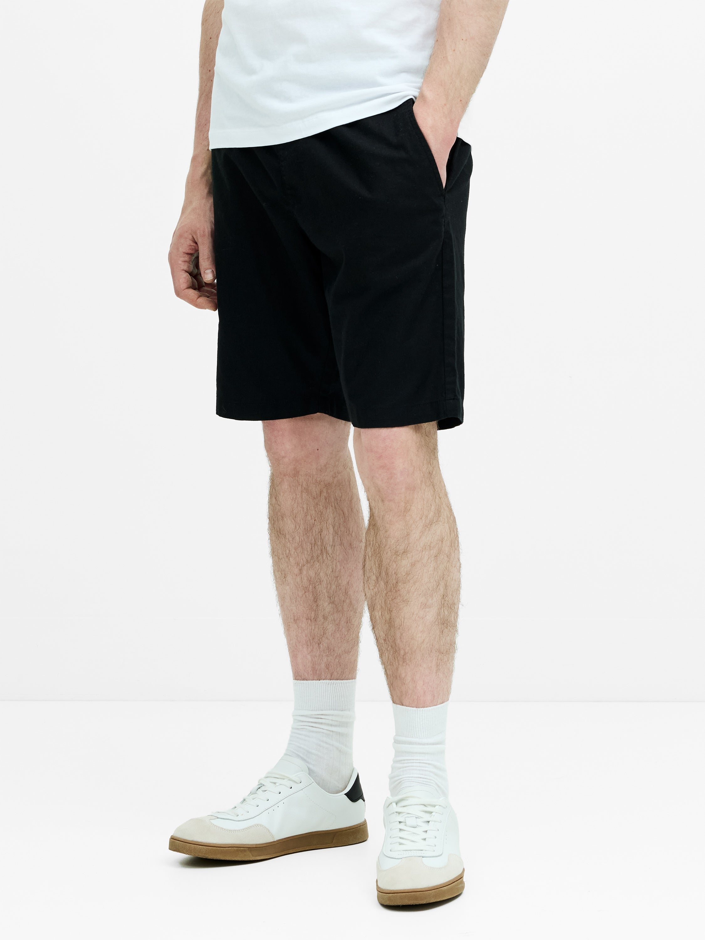 Black Linen Drawstring Shorts