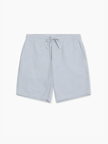 Seersucker Blue Striped Drawstring Shorts
