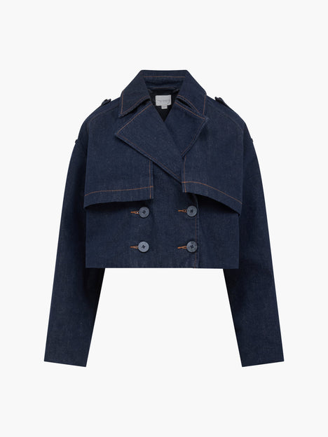 Aussie Denim Cropped Trench Coat