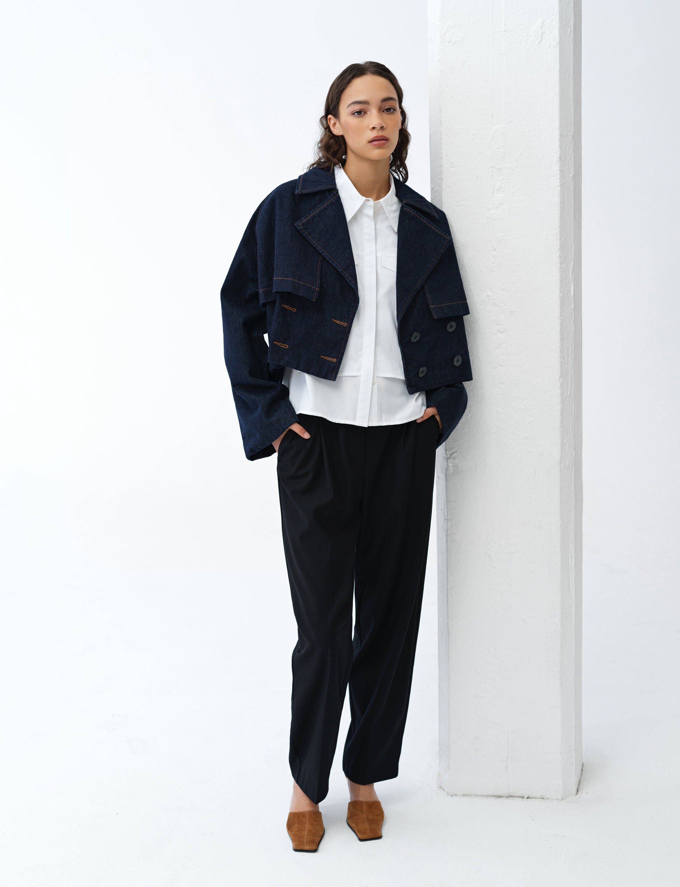 Aussie Denim Cropped Trench Coat