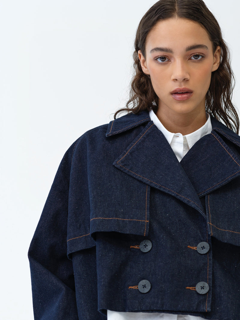 Aussie Denim Cropped Trench Coat