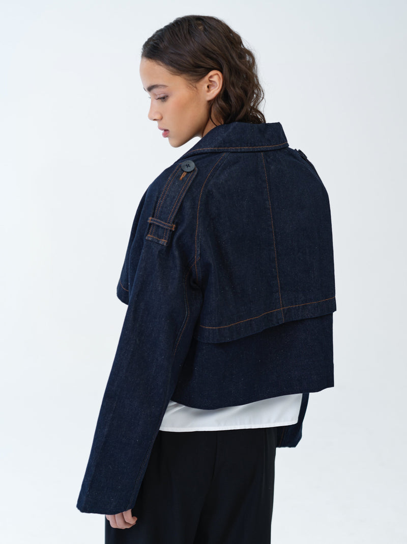Aussie Denim Cropped Trench Coat