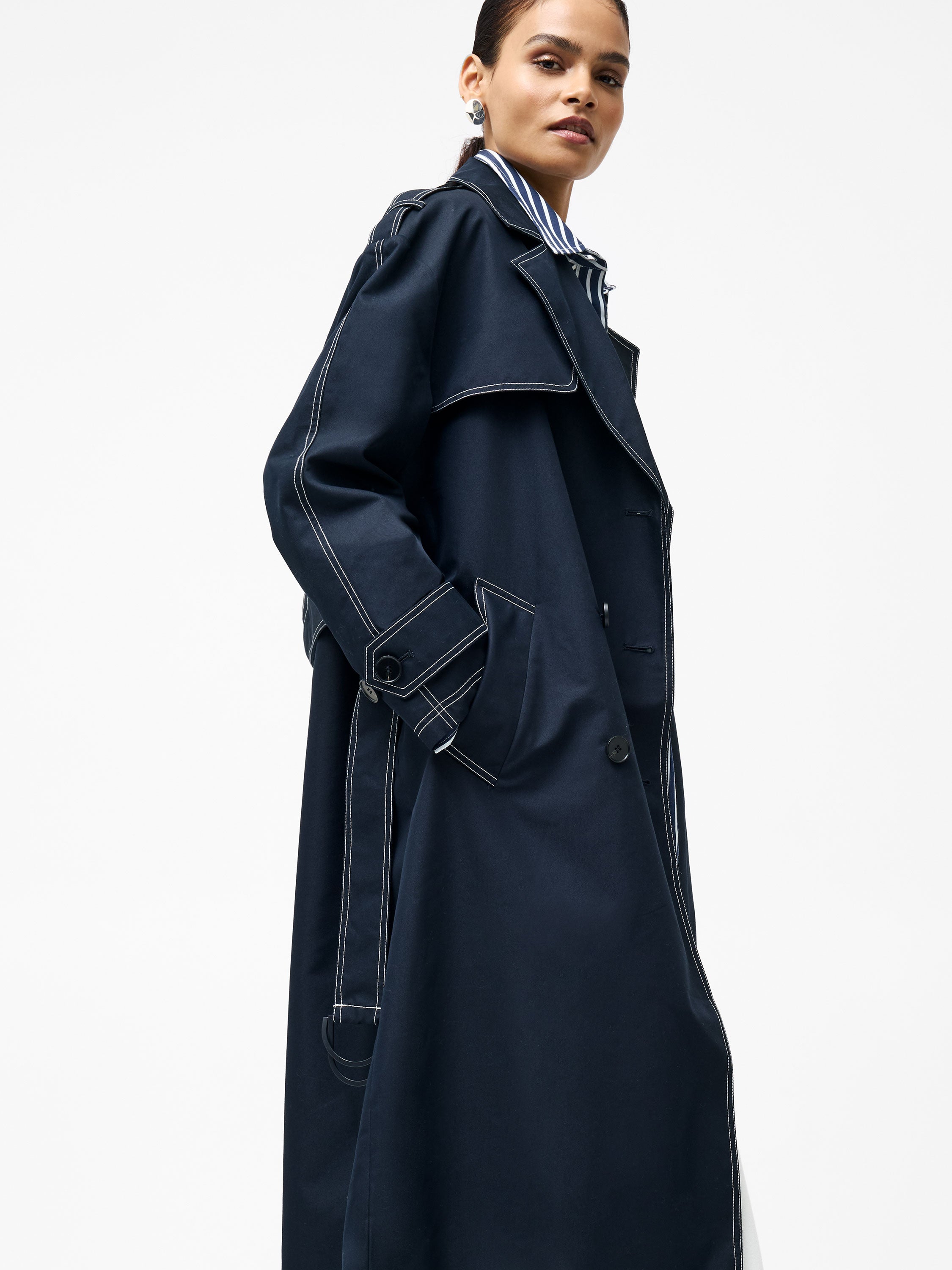 Afton Contrast Stitch Belted Trench Coat