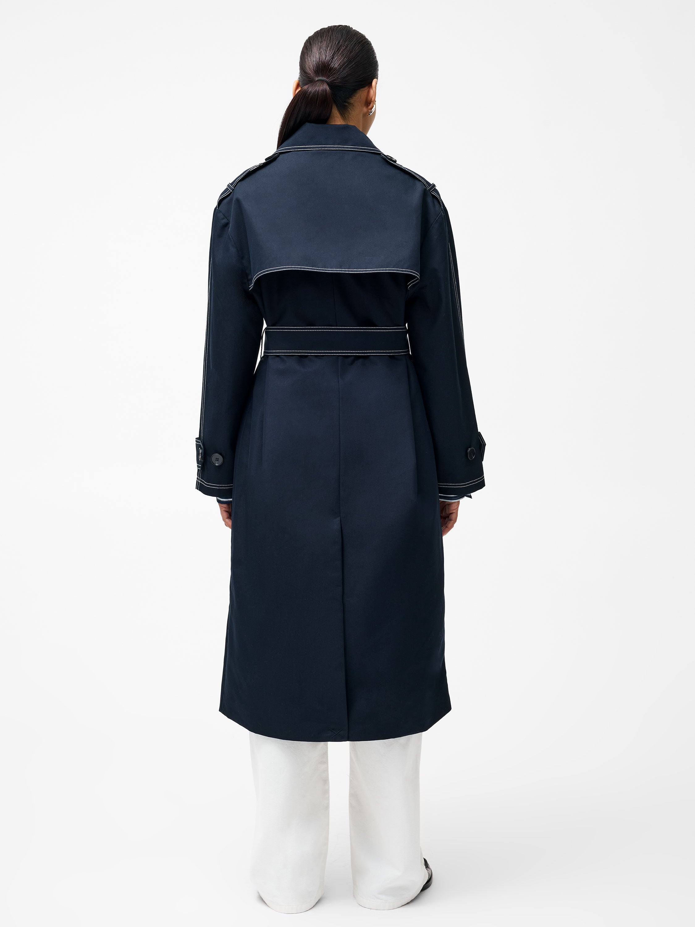 Afton Contrast Stitch Belted Trench Coat