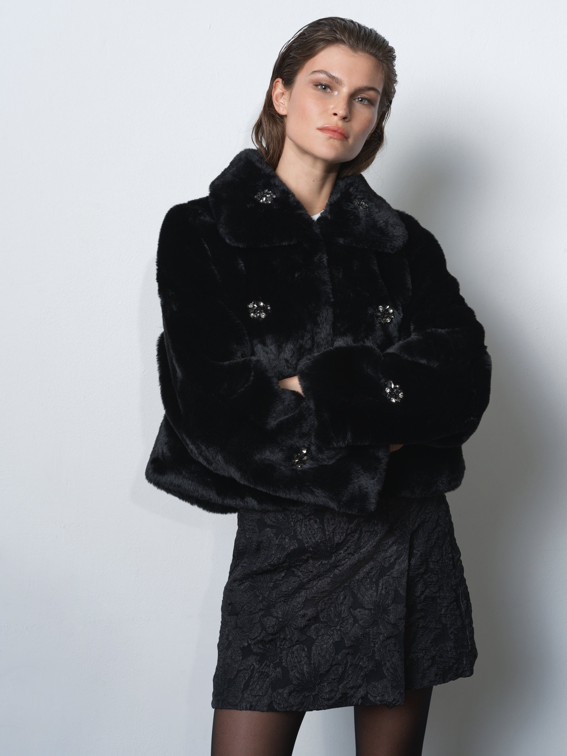 Theresa Faux Fur Diamante Short Coat | French Connection EU