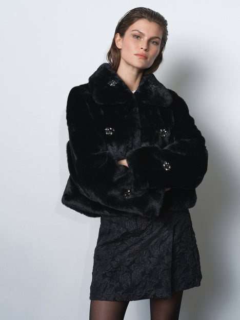 Theresa Faux Fur Diamante Short Coat