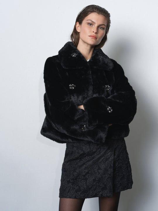 Theresa Faux Fur Diamante Short Coat