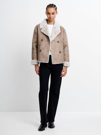 Faux Suede Double Breasted Coat