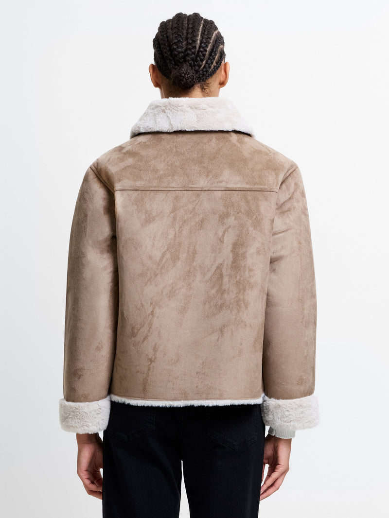 Faux Suede Double Breasted Coat
