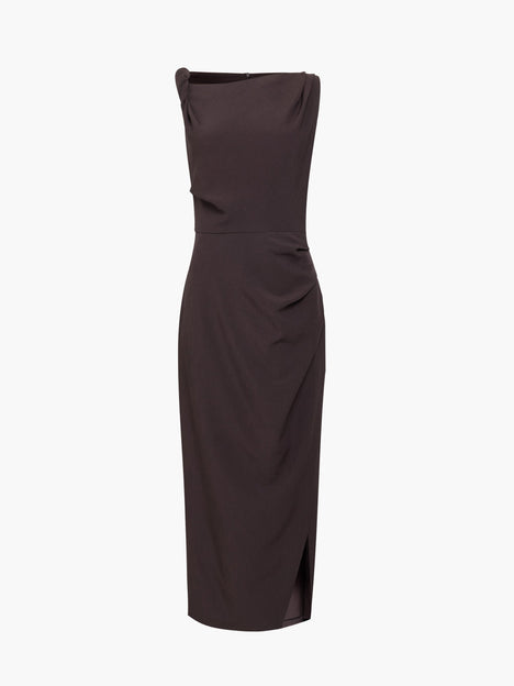 Carley Brown Sleeveless Draped Midi Dress