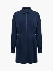 Wren Navy Jersey Half Zip Mini Dress