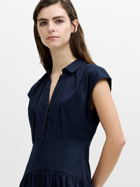 Alexis Poplin Drop Waist Navy Blue Midi Dress