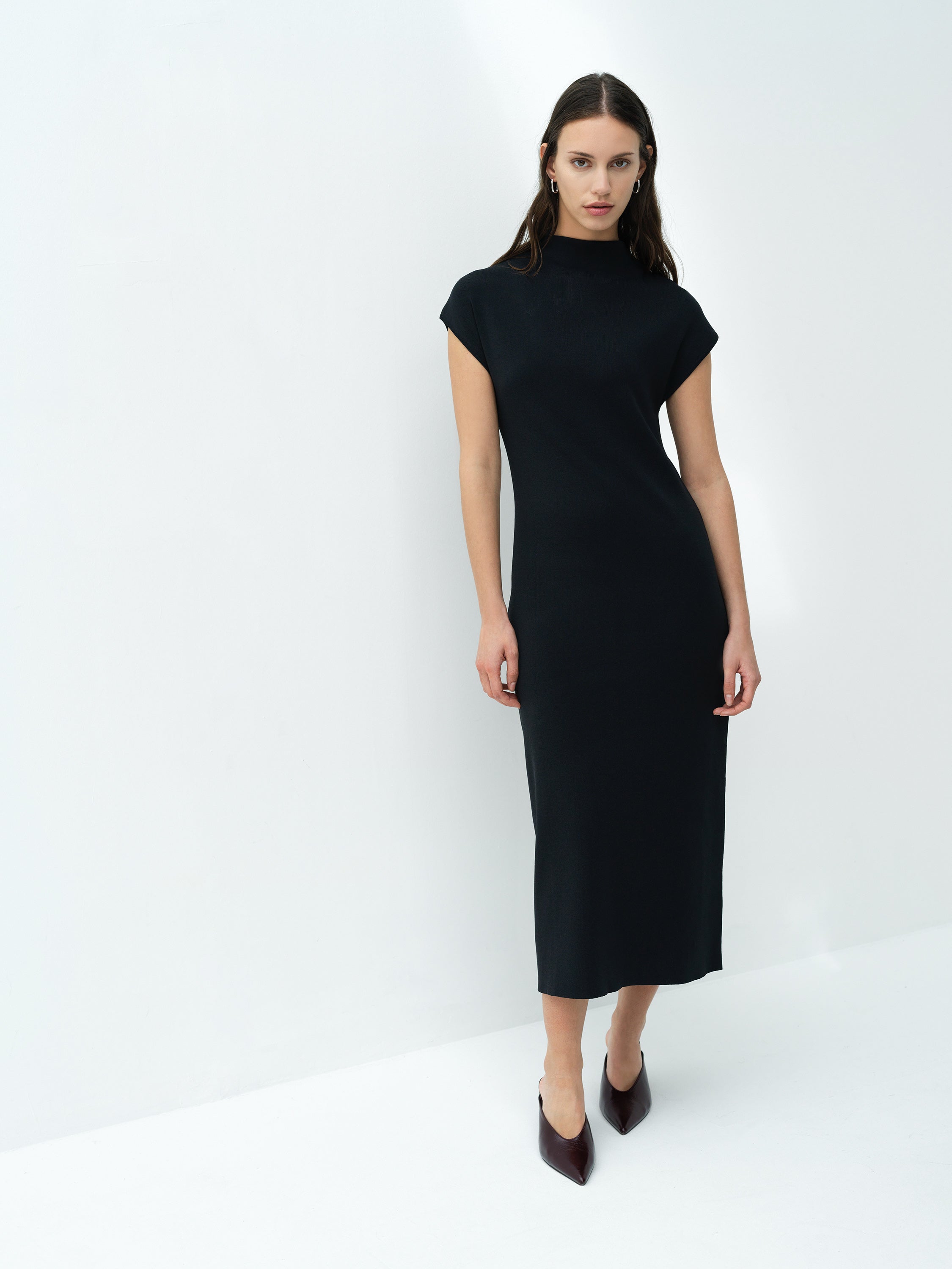 Fenella Dark Grey Mock Neck Knit Midi Dress