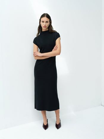Fenella Dark Grey Mock Neck Knit Midi Dress