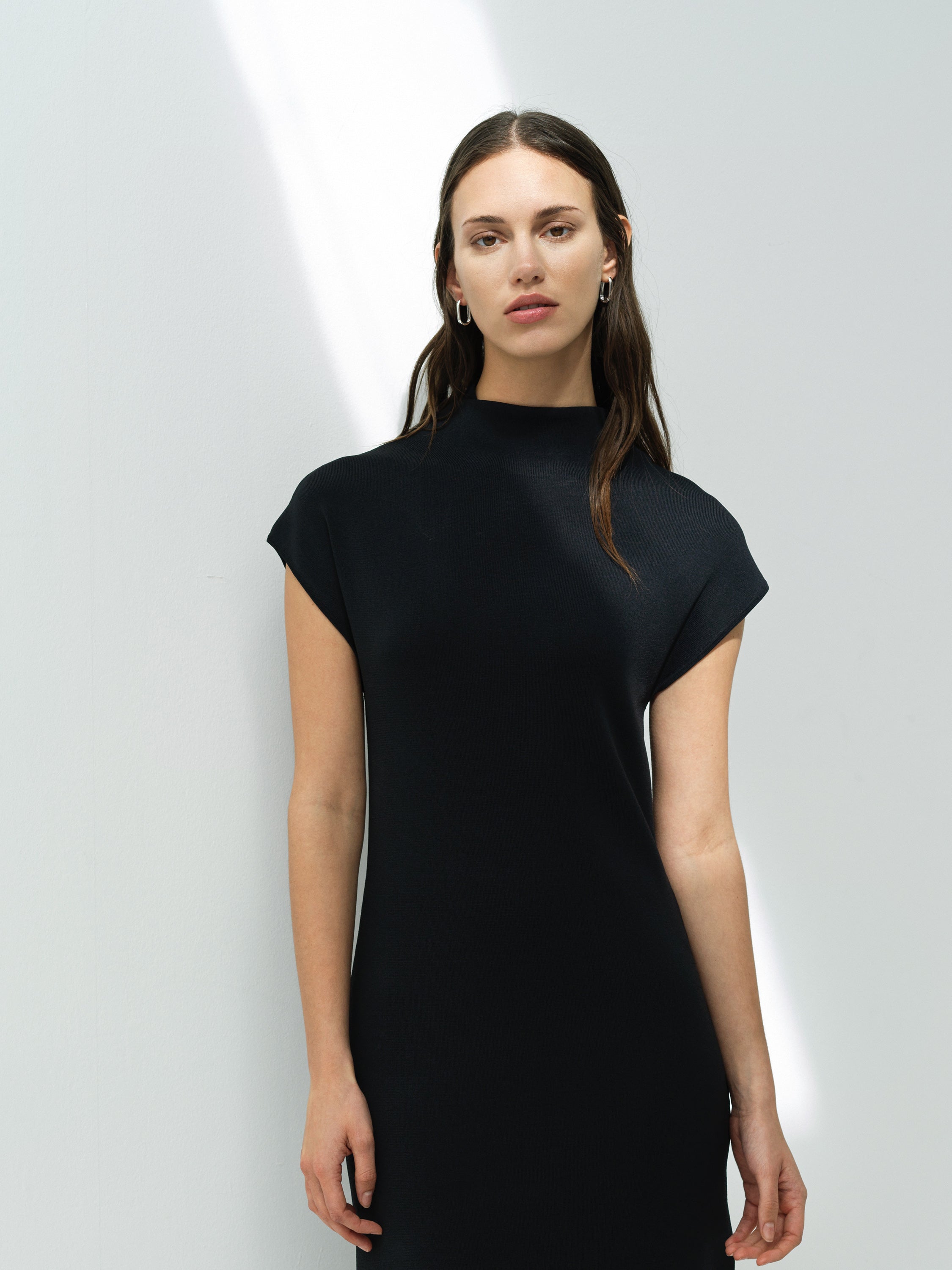 Fenella Dark Grey Mock Neck Knit Midi Dress